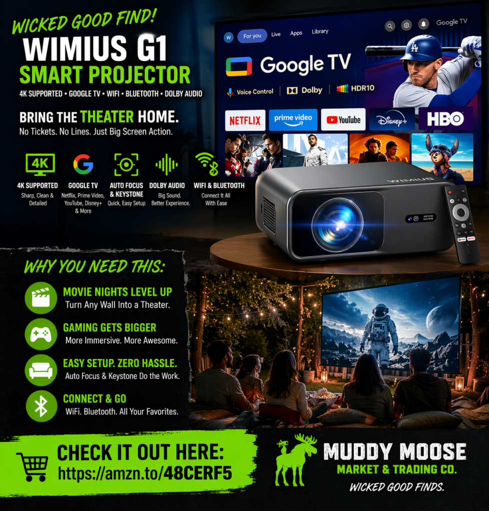 WIMIUS G1 Smart Projector (4K Supported) – Google TV, WiFi